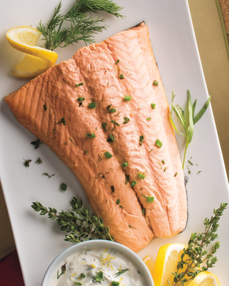 Poached Salmon with Creamy Herb Sauce