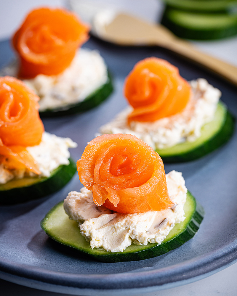 3-Ingredient Smoked Salmon Rosettes on Cucumber Rounds