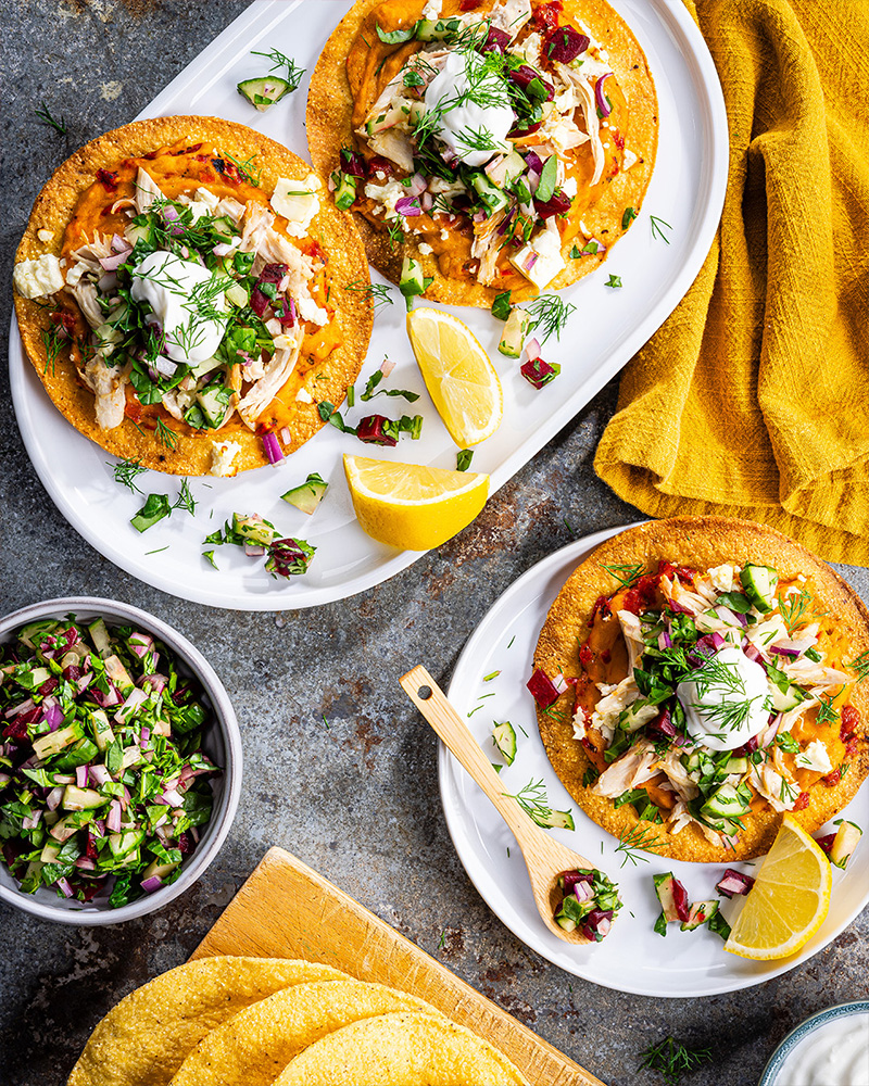 Greek Chicken Tostadas