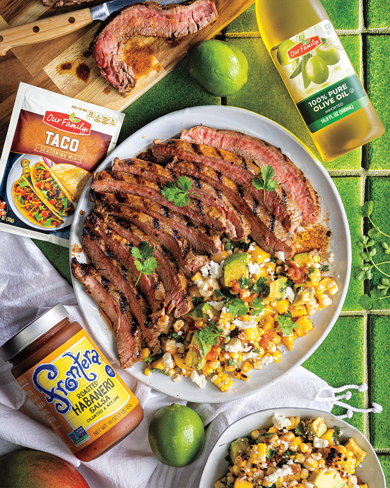 Grilled Flank Steak with Mango-Habañero Corn Salad