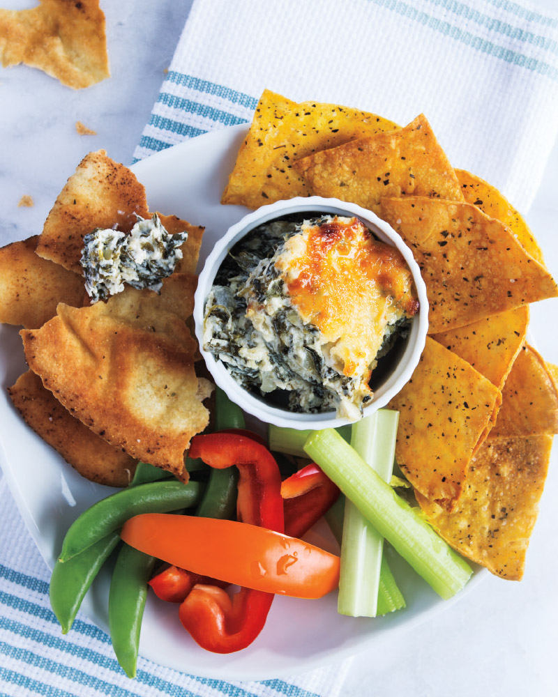 Hot Spinach & Kale Dip with Homemade Tortilla Chips