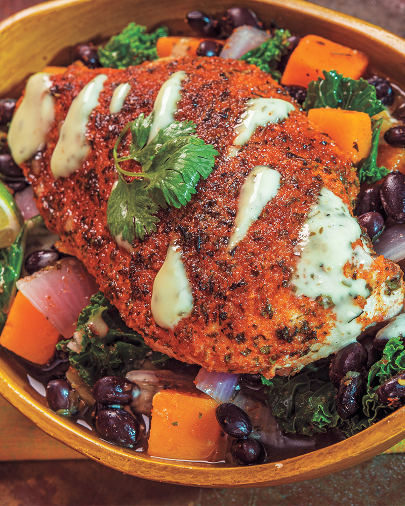Slow Cooker Mexican Chicken with Black Beans, Squash & Kale