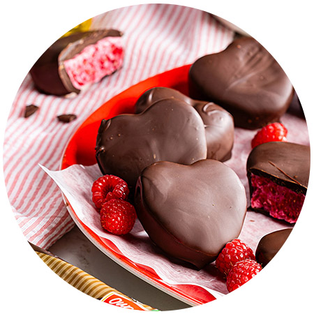 >Chocolate-Raspberry Hearts 